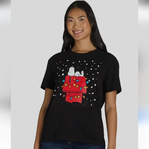 Snoopy Peanuts Dog Christmas 2 Sided Tee Shirt Top Medium - Picture 3 of 5